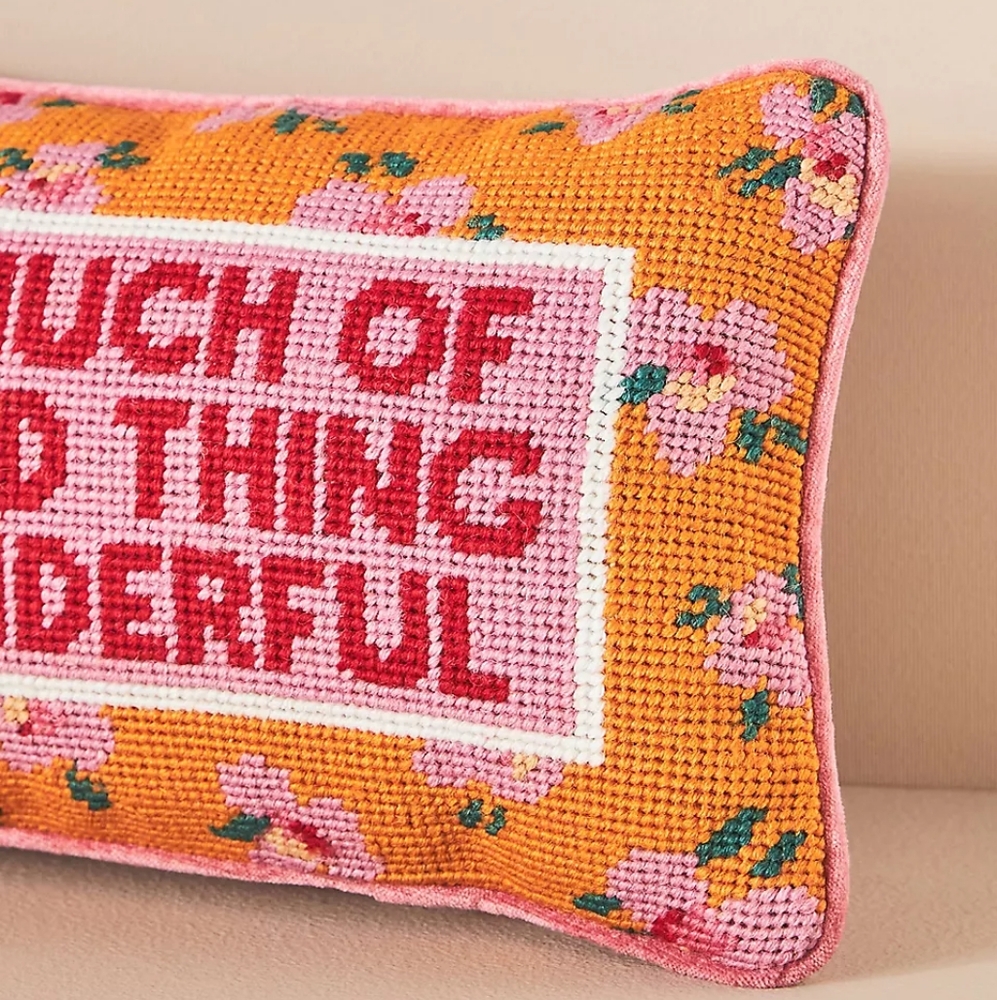 Embroidered Orange Floral Statement Pillow - "Too Much of a Good Thing" - Picture 2 of 6